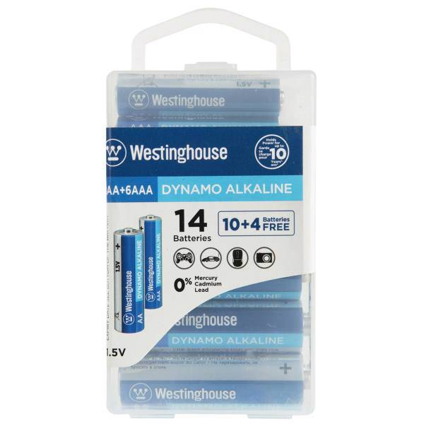 Westinghouse Dynamo Alkaline AA and AAA Battery Pack of 14، باتری قلمی و نیم قلمی وستینگهاوس مدل Dynamo Alkaline بسته 14 عددی
