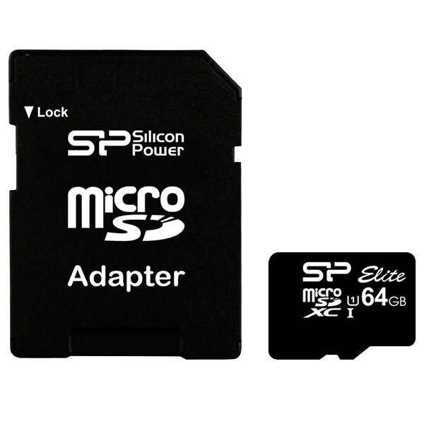 Silicon Power Elite UHS-I U1 U1 Class 10 85MBps microSDXC With Adapter - 64GB، کارت حافظه microSDXC سیلیکون پاور مدل Elite کلاس 10 استاندارد UHS-I U1 سرعت85MBps همراه با آداپتور SD ظرفیت 64 گیگابایت
