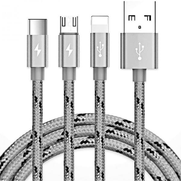 Yoobao YB-453 USB To microUSB/Lightning/USB-C Cable 1.2m، کابل تبدیل USB به microUSB/لایتنینگ/USB-C یوبائو مدل YB-453 طول 1.2 متر