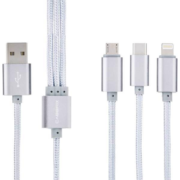 Cabbrix USB To microUSB/Lightning/USB-C Cable 1.5m، کابل تبدیل USB به microUSB/لایتنینگ/USB-C کابریکس طول 1.5 متر