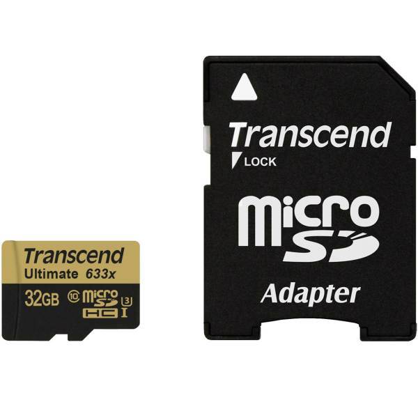 Transcend Ultimate UHS-I U3 Class 10 95MBps 633X microSDHC With Adapter - 32GB، کارت حافظه microSDHC ترنسند مدل Ultimate کلاس 10 استاندارد UHS-I U3 سرعت 95MBps 633X همراه با آداپتور SD ظرفیت 32 گیگابایت