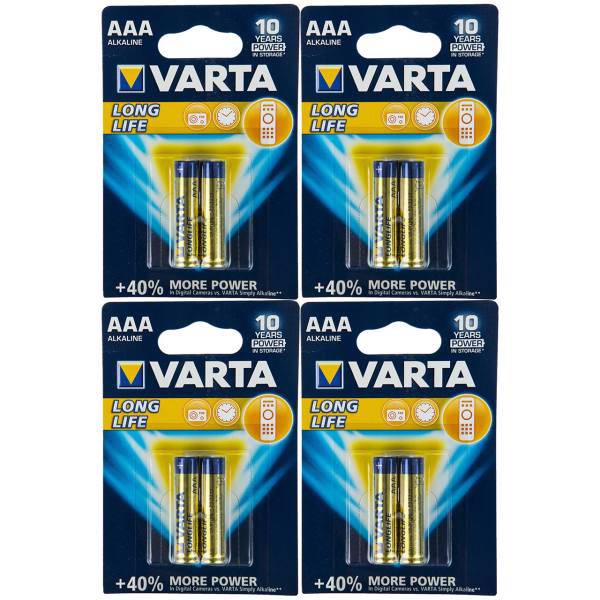 Varta LongLife Alkaline AAA Battery Pack of 8، باتری نیم قلمی وارتا مدل LongLife Alkaline بسته 8 عددی