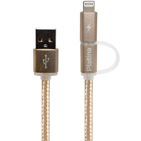 Platina Nylon USB To microUSB and Lightning Cable 1m، کابل تبدیل USB به microUSB و لایتنینگ پلاتینا مدل Nylon به طول 1 متر