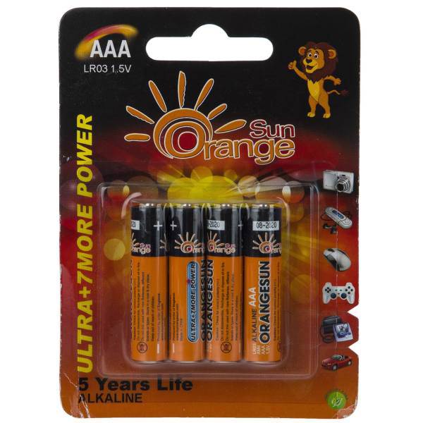 Orangsun Ultra Alkaline AAA Battery Pack of 4، باتری نیم قلمی اورنج سان مدل Ultra Alkaline بسته 4 عددی