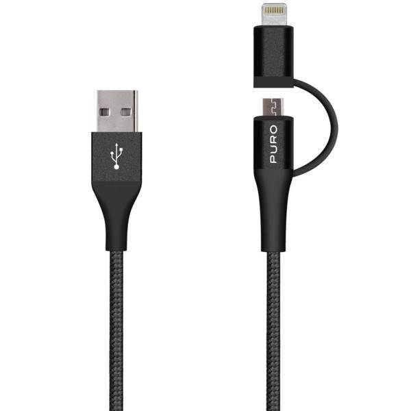 Puro CMAPLTFABRIC2 USB To microUSB And Lightning Cable 1m، کابل تبدیل USB به microUSB و لایتنینگ پورو مدل CMAPLTFABRIC2 به طول 1 متر