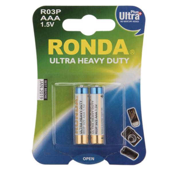 Ronda Ultra Plus Ultra Heavy Duty AAA Battery Pack Of 2، باتری نیم قلمی روندا مدل Ultra Plus Ultra Heavy Duty بسته 2 عددی