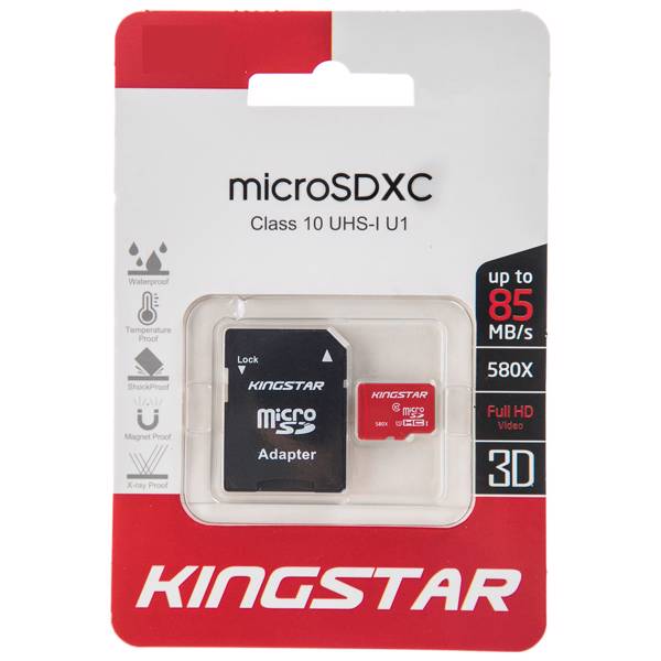 Kingstar UHS-I U1 Class 10 85MBps microSDXC With Adapter 64GB، کارت حافظه microSDXC کینگ استار کلاس 10 استاندارد UHS-I U1 سرعت 85MBps همراه با آداپتور SD ظرفیت 64 گیگابایت