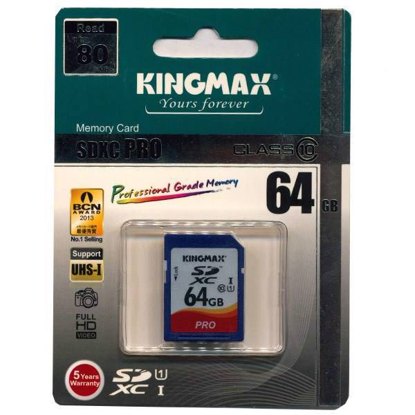 Kingmax Pro UHS-I U1 Class10 80MBps SDXC - 64GB، کارت حافظه SDXC کینگ مکس مدل Pro کلاس 10 استاندارد UHS-I U1 سرعت 80MBps ظرفیت 64 گیگابایت