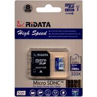 RiData High Speed UHS-I U1 Class 10 45MBps 333X microSDHC With Adapter - 8GB کارت حافظه microSDHC ری دیتا مدل High Speed کلاس 10 استاندارد UHS-I U1 سرعت 45MBps 333X ظرفیت 8 گیگابایت