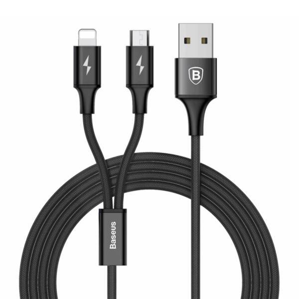 Baseus CAML - SU USB To microUSB And Lightning Cable 1.2 M، کابل تبدیل USB به microUSB و لایتنینگ باسئوس مدل CAML-SU به طول 1.2 متر