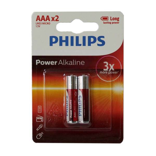 Philips Power Alkaline AAA Battery Pack Of 2، باتری نیم قلمی فیلیپس مدل Power Alkaline بسته 2 عددی