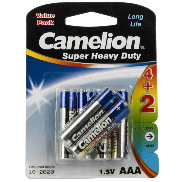 Camelion Super Heavy Duty AAA Battery Pack of 6، باتری نیم قلمی کملیون مدل Super Heavy Duty بسته 6 عددی