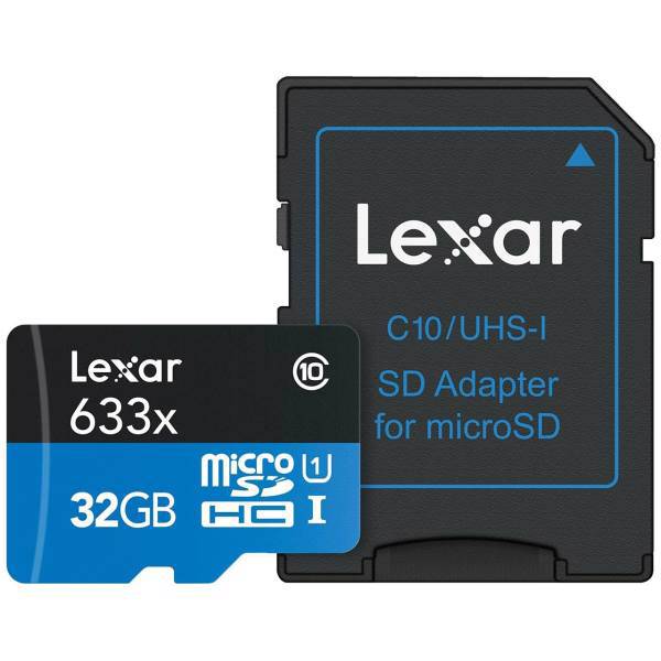 Lexar High-Performance UHS-I U1 Class 10 95MBps 633X microSDHC With Adapter - 32GB، کارت حافظه‌ microSDHC لکسار مدل High-Performance کلاس 10 استاندارد UHS-I U1 سرعت 95MBps 633X همراه با آداپتور SD ظرفیت 32 گیگابایت