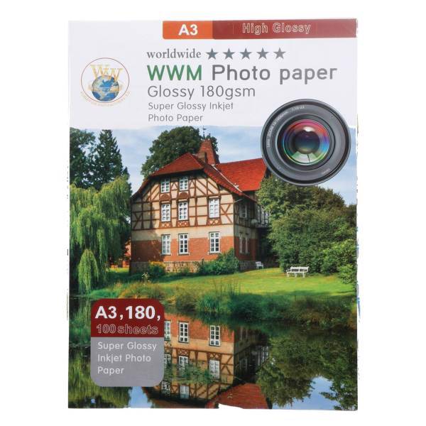 WorldWide Glossy Photo Paper A3 Pack Of 100، کاغذ عکس ورلدواید مدل Glossy سایز A3 بسته 100 عددی