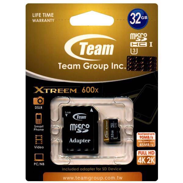 Team Group Xtreem UHS-I U3 Class 10 90MBps 600X microSDHC With Adapter - 32GB، کارت حافظه microSDHC تیم گروپ مدل Extreem کلاس 10 استاندارد UHS-I U3 سرعت 90MBps 600X به همراه آداپتور SD ظرفیت 32 گیگابایت