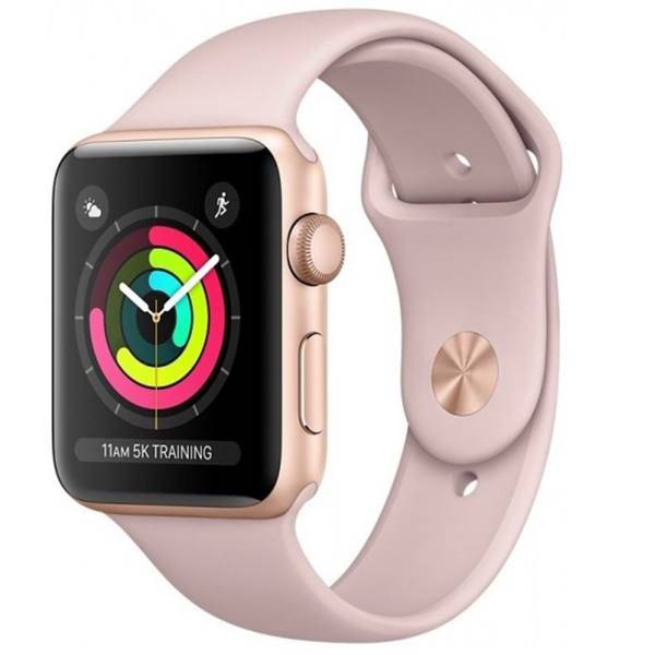 Apple Watch Series 3 GPS 42mm Gold Aluminum Case with Pink Sand Sport Band، ساعت هوشمند اپل واچ 3 مدل 42mm Gold Aluminum Case with Pink Sand Sport Band