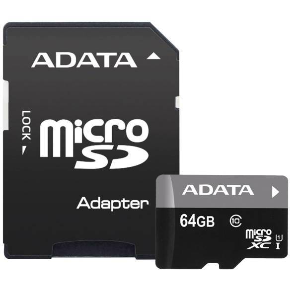 Adata Premier UHS-I U1 Class 10 50MBps microSDXC With Adapter - 64GB، کارت حافظه‌ microSDXC ای دیتا مدل Premier کلاس 10 استاندارد UHS-I U1 سرعت 50MBps همراه با آداپتور SD ظرفیت 64 گیگابایت