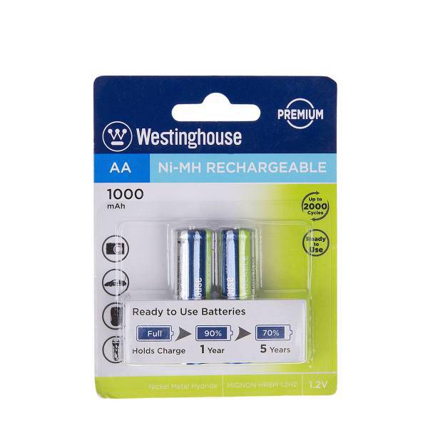 Westinghouse Ni-MH Rechargeable AA 1000 mAh Battery Pack of 2، باتری قابل‌شارژ قلمی وستینگ هاوس مدل Ni-MH Rechargeable بسته 2 عددی