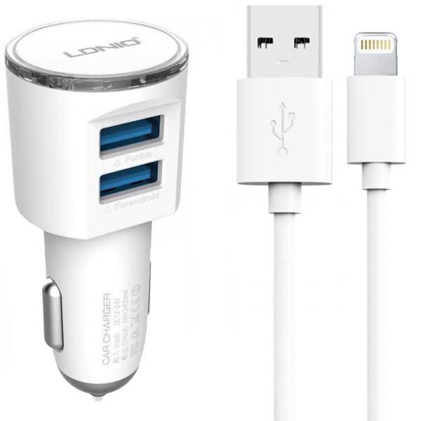 LDNIO DL-C29 Car Charger With Lightning Cable، شارژر فندکی الدینیو مدل DL-C29 همراه با کابل لایتنینگ