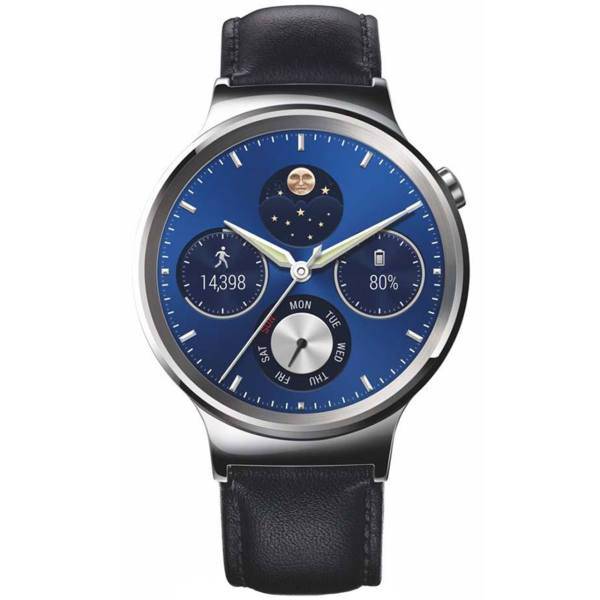 Huawei Watch Silver Steel Case With Black Leather Band Smart Watch، ساعت هوشمند هواوی واچ مدل Silver Steel Case With Black Leather Band