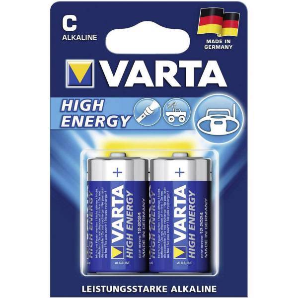 Varta High Energy Alkaline LR14 C Batteryack of 2، باتری C وارتا مدل High Energy Alkaline LR14 بسته 2 عددی