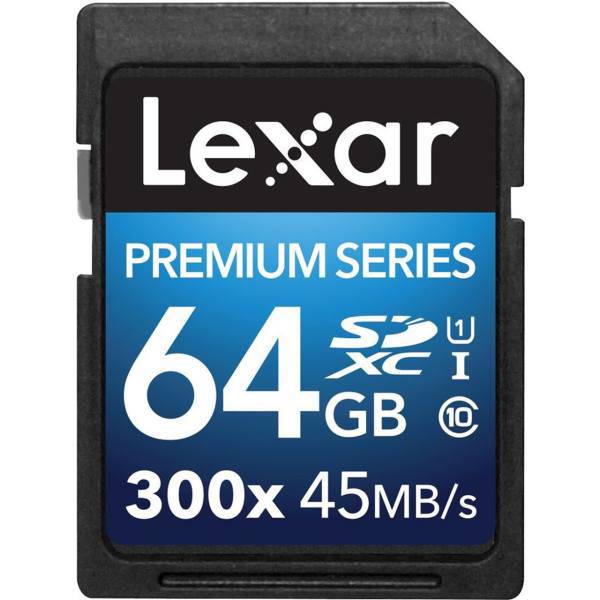 Lexar Premium UHS-I U1 Class 10 300X 45MBps SDXC - 64GB، کارت حافظه SDXC لکسار مدل Premium کلاس 10 استاندارد UHS-I U1 سرعت 45MBps 300X ظرفیت 64 گیگابایت