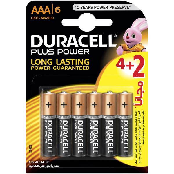 Duracell Plus Power Duralock AAA Battery Pack Of 4 Plus 2، باتری نیم قلمی دوراسل مدل Plus Power Duralock بسته 4 + 2 عددی