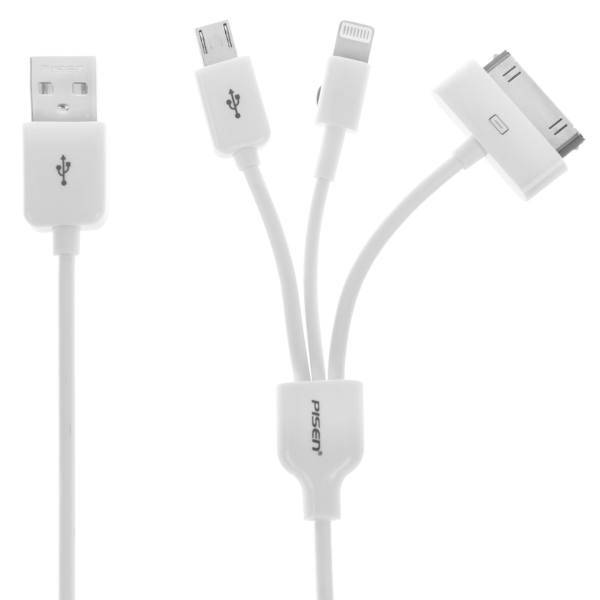 Pisen Ap03-400 Three In One USB To microUSB/Lightning/30-Pin Cable 0.5m، کابل تبدیل USB به microUSB/لایتنینگ/30-پین پایزن مدل Ap03-400 Three In One طول 0.5 متر