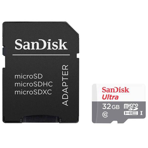 SanDisk Ultra UHS-I U1 Class 10 80MBps 533X microSDHC With Adapter - 32GB، کارت حافظه microSDHC سن دیسک مدل Ultra کلاس 10 استاندارد UHS-I U1 سرعت 80MBps 533X همراه با آداپتور SD ظرفیت 32 گیگابایت