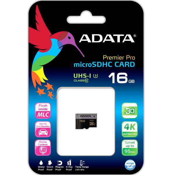 ADATA Premier Pro UHS-I U3 Class 10 95MBps microSDHC - 16GB، کارت حافظه‌ microSDHC ای دیتا مدل Premier Pro کلاس 10 استاندارد UHS-I U3 سرعت 95MBps ظرفیت 16 گیگابایت
