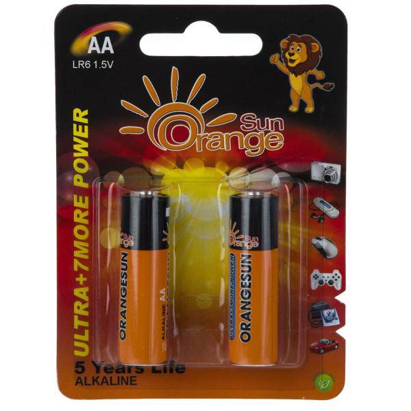 Orangsun Ultra Alkaline AA Battery Pack of 2، باتری قلمی اورنج سان مدل Ultra Alkaline بسته 2 عددی