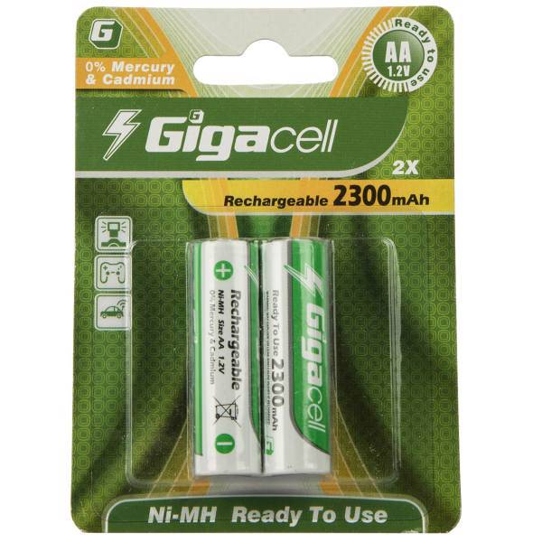 Gigacell NI-MH Ready To Use Rechargeable AA Battery Pack Of 2، باتری قلمی قابل شارژ گیگاسل مدل NI-MH Ready To Use بسته 2 عددی