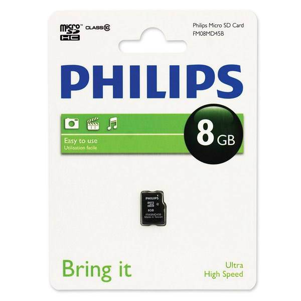 Philips FM08MD45B Class 10 microSDHC - 8GB، کارت حافظه microSDHC فیلیپس مدل FM08MD45B کلاس 10 ظرفیت 8 گیگابایت