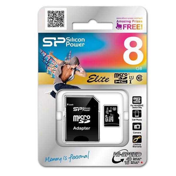 Silicon Power Elite UHS-I U1 Class10 45MBps MicroSD With Adapter - 8GB، کارت حافظه سیلیکون پاور مدل الیت UHS-I Class10 8GB 45MBs به همراه آداپتور تبدیل - 8GB