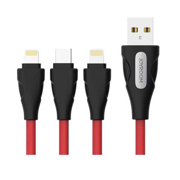 Joyroom JR-S105 3 In 1 USB To microUSB And Lightning Cable 1.4m، کابل تبدیل USB به microUSB و لایتنینگ جویروم مدل JR-S105 3 In 1 به طول 1.4 متر