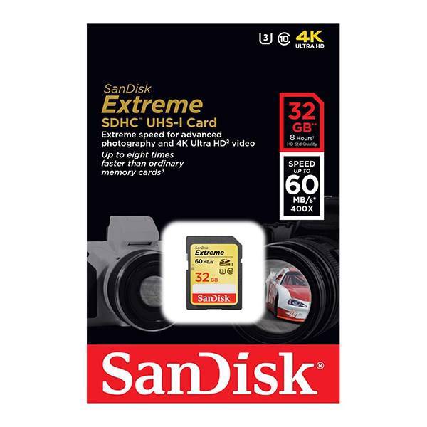 SanDisk Extreme UHS-I U1 Class 10 60MBps 400X SDHC - 32GB، کارت حافظه SDHC سن دیسک مدل Extreme کلاس 10 استاندارد UHS-I U1 سرعت 400X 60MBps ظرفیت 32 گیگابایت