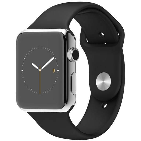 Apple Watch 38mm Stainless Steel Case with Black Sport Band، ساعت مچی هوشمند اپل واچ مدل 38mm Stainless Steel Case with Black Sport Band