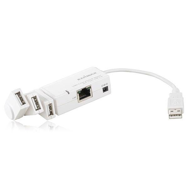 Edimax EU-4230 USB 2.0 3-Port Hub with Ethernet Adapter، کارت شبکه USB 2.0 همراه با هاب USB ادیمکس مدل EU-4230
