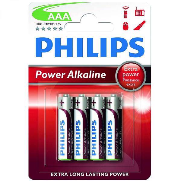 Philips Power Alkaline LR03-MICRO AAA Battery Pack of Four، باتری نیم قلمی فیلیپس مدل Power Alkaline LR03-MICRO بسته 4 عددی