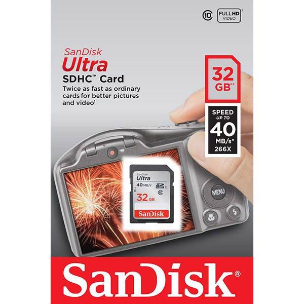 SanDisk Ultra UHS-I U1 Class 10 40MBps 266X SDHC - 32GB، کارت حافظه SDHC سن دیسک مدل Ultra کلاس 10 استاندارد UHS-I U1 سرعت 266X 40MBps ظرفیت 32 گیگابایت