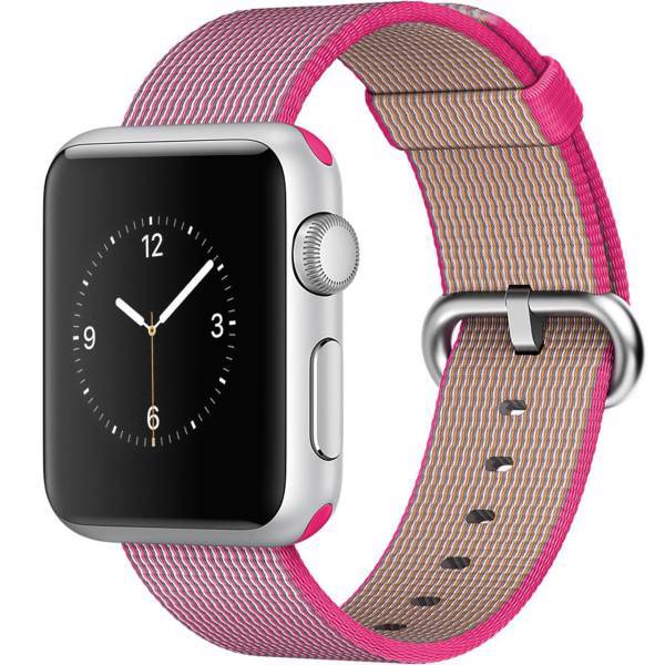Apple Watch 38mm Silver Aluminum Case With Pink Woven Nylon، ساعت هوشمند اپل واچ مدل 38mm Silver Aluminum Case With Pink Woven Nylon