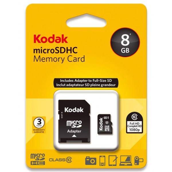 Kodak UHS-I U1 Class 10 30MBps microSDHC With Adapter - 8GB، کارت حافظه microSDHC کداک کلاس 10 استاندارد UHS-I U1 سرعت 30MBps همراه با آداپتور SD ظرفیت 8 گیگابایت
