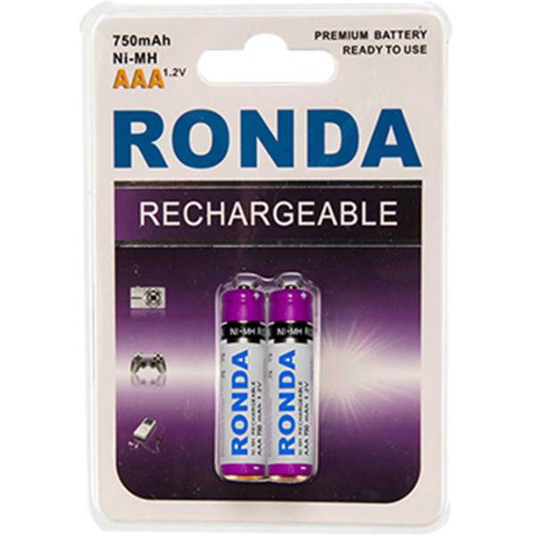 Ronda 750mAh Ni-MH Rechargeable AAA Battery Pack Of 2، باتری نیم قلمی قابل شارژ Ni-MH روندا ظرفیت 750 میلی آمپر ساعت بسته 2 عددی