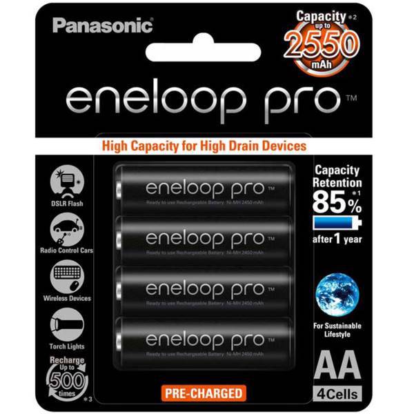 Panasonic Eneloop Pro BK-3HCCE/4BT Rechargeable AA Battery Pack Of 4، باتری قلمی قابل شارژ پاناسونیک مدل Eneloop Pro BK-3HCCE/4BT بسته 4 عددی