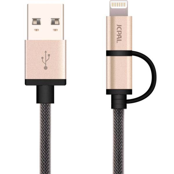 JCPAL LINX Mesh 2 In 1 USB To microUSB/Lightning Cable 1.5m، کابل تبدیل USB به microUSB/لایتنینگ جی سی پال مدل LINX Mesh 2 In 1 طول 1.5 متر