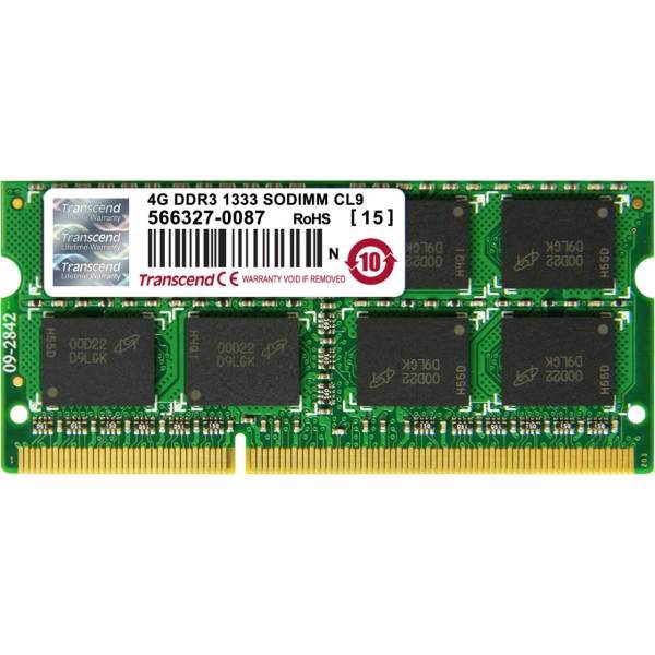Transcend DDR3 1333 MHz SODIMM RAM - 4GB، رم لپ تاپ ترنسند مدل DDR3 1333 Mhz SODIMM ظرفیت 4 گیگابایت