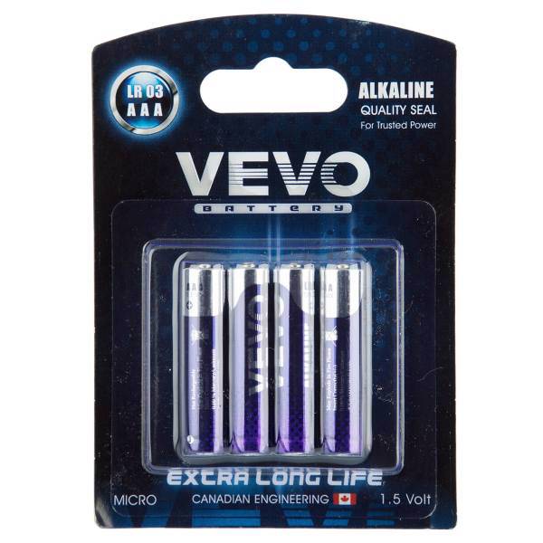 VEVO Alkaline LR03 AAA Battery Pack of 4، باتری نیم قلمی ویوو مدل Alkaline LR03 بسته 4 عددی