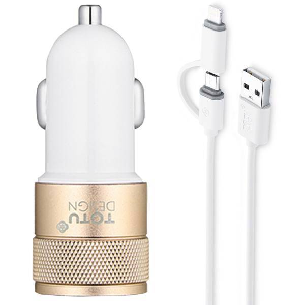 Totu PC smart Car Charger With Lightning And microUSB Cable، شارژر فندکی توتو مدل PC smart همراه با کابل لایتنینگ و microUSB