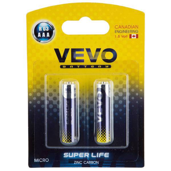 VEVO Super Life R03 AAA Battery Pack of 2، باتری نیم قلمی ویوو مدل Super Life R03 بسته 2 عددی