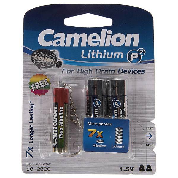 Camelion P7 AA Battery With FlashLight Pack Of 2، باتری قلمی کملیون مدل P7 همراه با چراغ قوه بسته 2 عددی